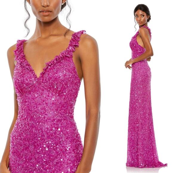 Mac Duggal 5674 Ruffle V-Neck Sequin Dress NWT Size 10 - Picture 8 of 8
